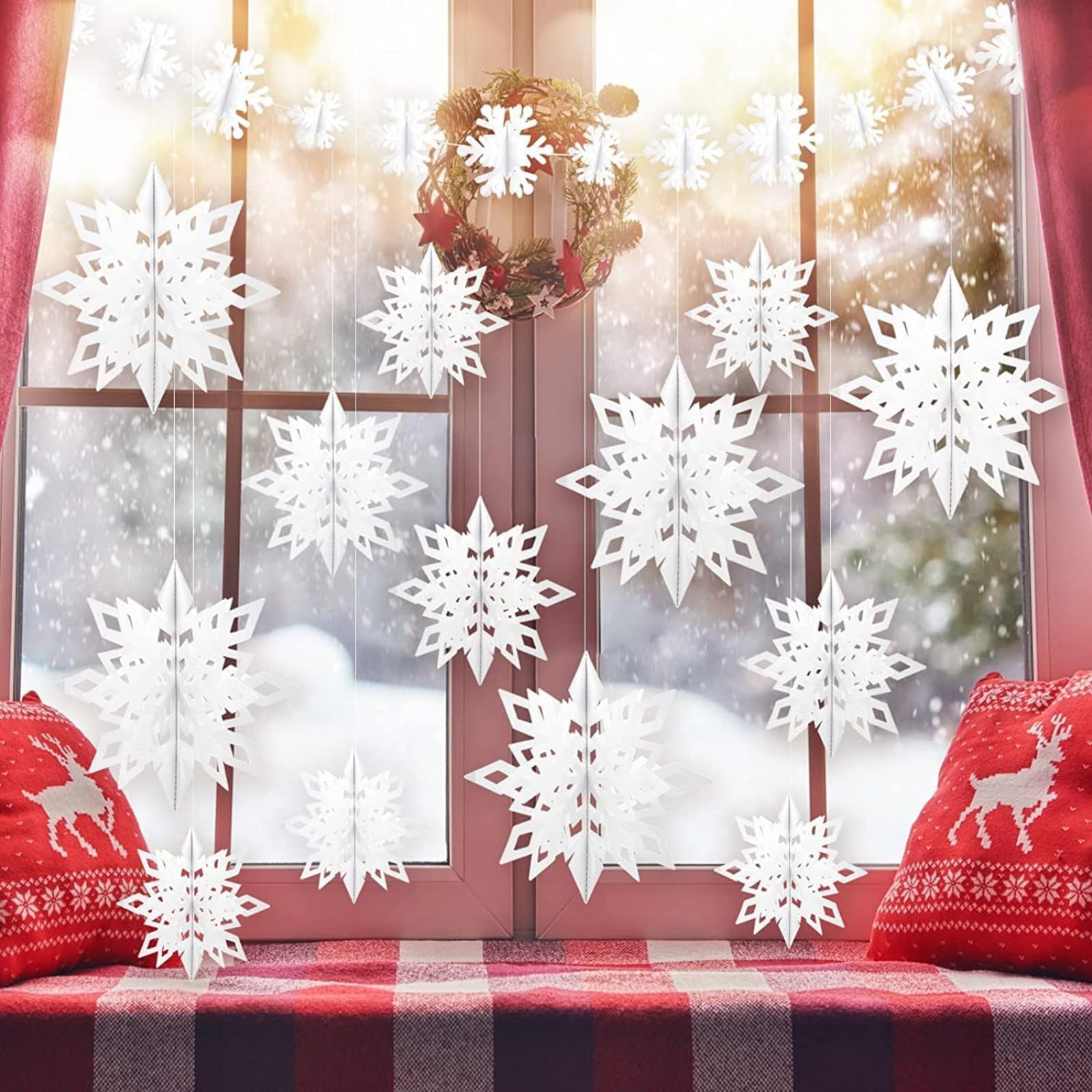 24 Stuks 12 Inch Sneeuwvlok Kerstversieringen Decoratieve Opknoping Ornamenten Witte Grote Sneeuwvlokken Grote Sneeuwvlok Ornamenten Glitter Kerst Sneeuwvlokken Decoraties Voor Raamdecoratie Winter Decoraties