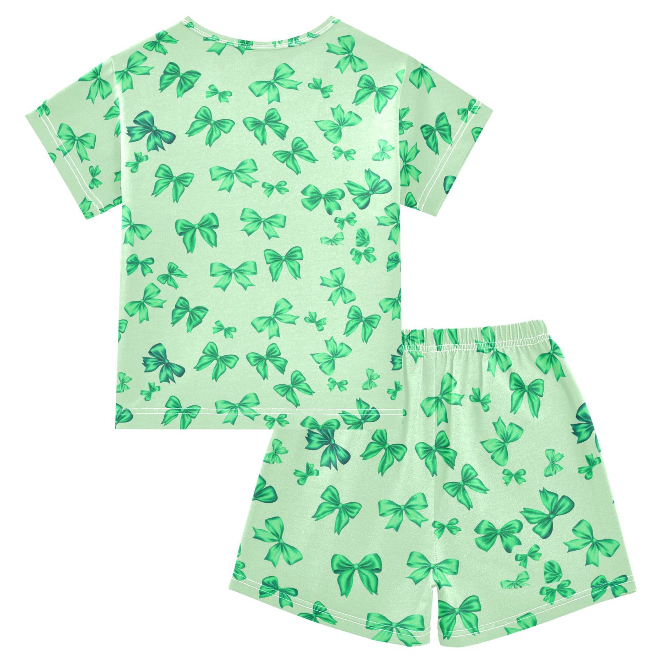 UMIRIKO Green Bows Summer Short Sleeve Pajamas Sleepwear PJ Set B0405003