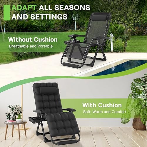 Miniatura 6 de ZENPETIO Silla de gravedad cero de 26 pulgadas, silla reclinable de gravedad cero para interiores y exteriores, silla de campamento reclinable para