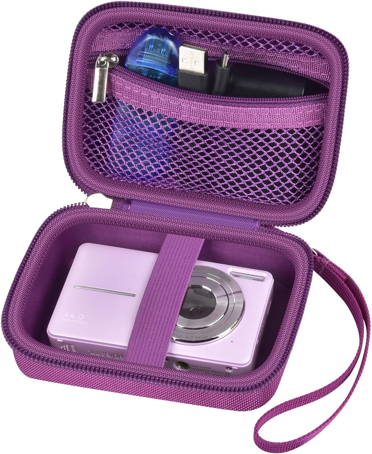 ALKOO Digital Camera Case for CAMKORY/Pouch for KODAK PixproDark Purple | for Lecran/for VAHOIALD Point and Shoot Camera, Hard Carrying Case with Mesh Pocket, Compact for Vlogging, Travel and Storage