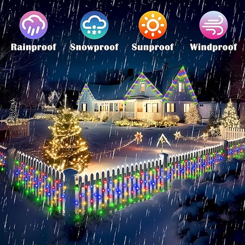 Miniatura 3 de Luces de Navidad para decoración al aire libre, cortina de 360 gotas de 164 pies, 8 modos de enchufe, 1260 LED, temporizador impermeable, función de