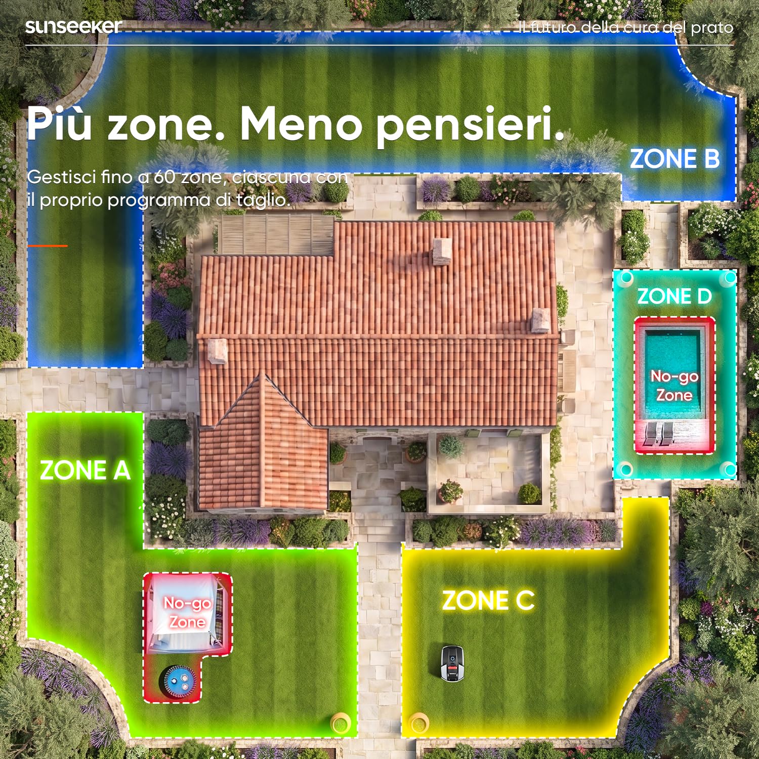 Sunseeker S3 Robot Tagliaerba Senza Filo, RTK + Vision AI, 800 m² + Set di 12 Lame Universali