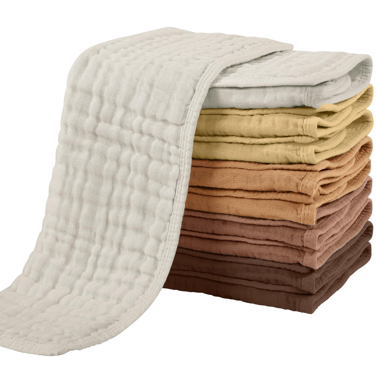 Yoofoss Muslin Burp Cloths for Baby 10 Pack 100% Organic Cotton Baby Washcloths for Boys Girls Large 20''X10'' Super Soft and Absorbent Gradient Brown