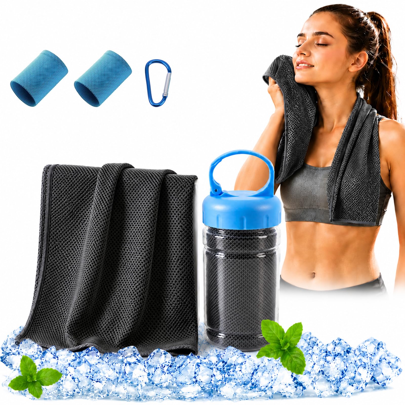 LLELEMAMO Cooling Towels 4 Pack Instant Cooling Neck Towels Reusable Microfiber Sports Towels with Carry Case for Running Gym Hiking Outdoor Work Hot Weather Relief (Black,30 * 100)