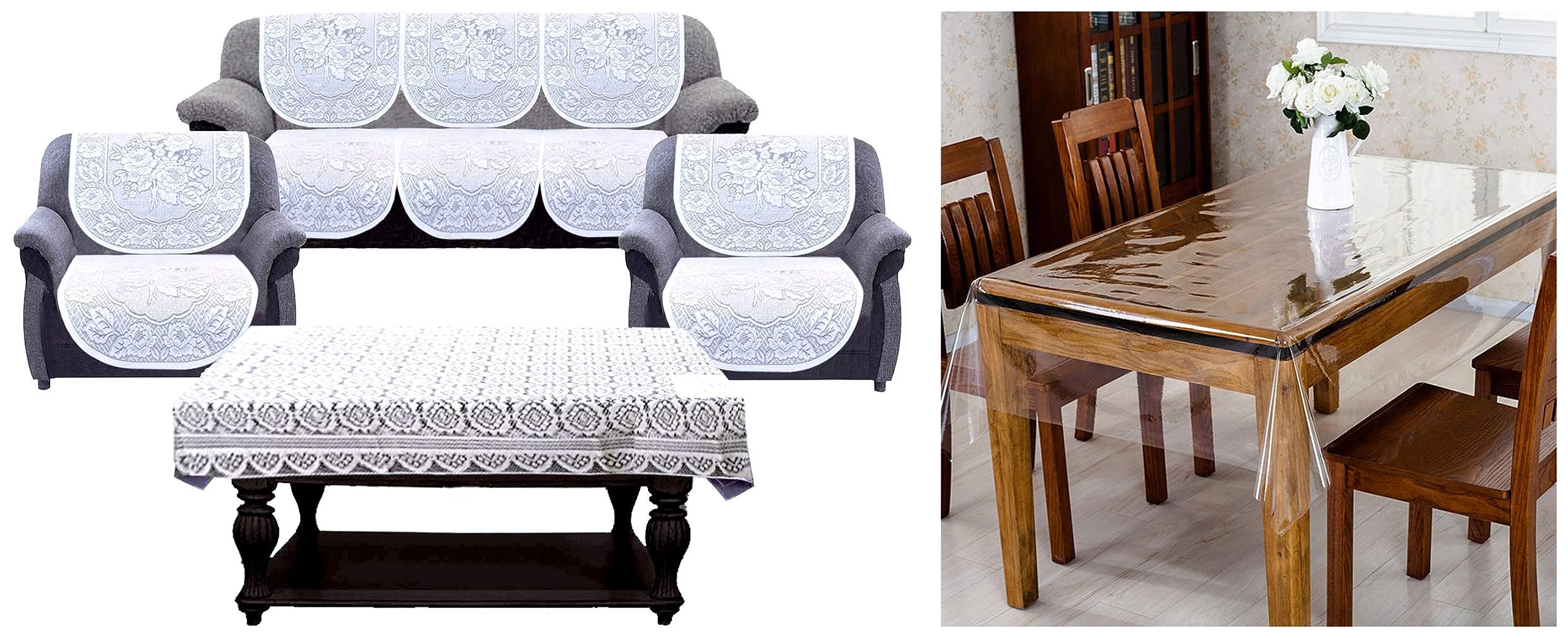 Kuber Industries Self Cotton 7 Piece 5 Seater Sofa Cover with Center Table Cover (White) Dining Table Cover 6 Seater|Transparent Dining Table Cover|Table Cover for Home Décor| (B0CCV4KF68) Amazon Price History, Amazon Price Tracker