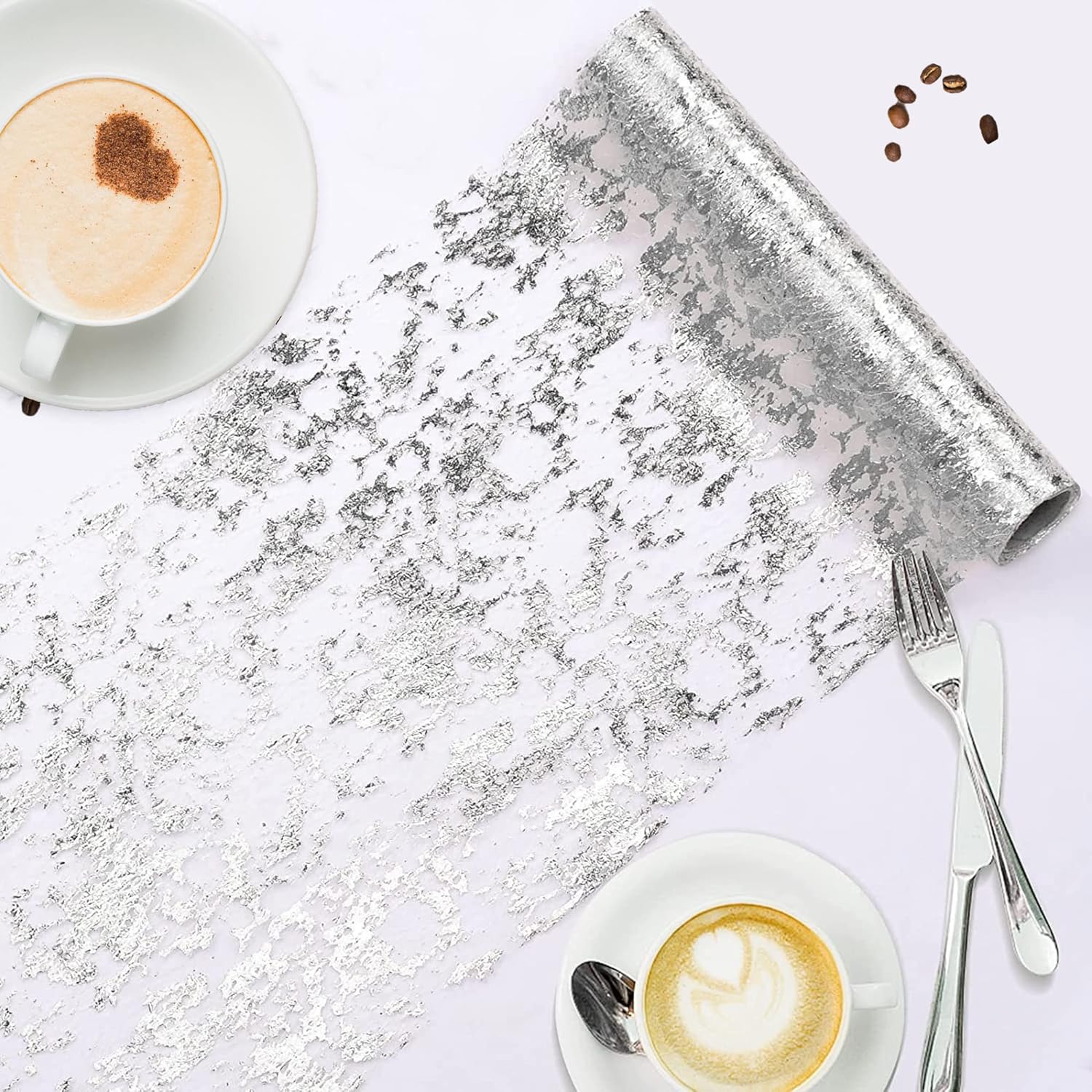 Vagasi Silver Table Runners 11 Inch x 66 Feet Sequin