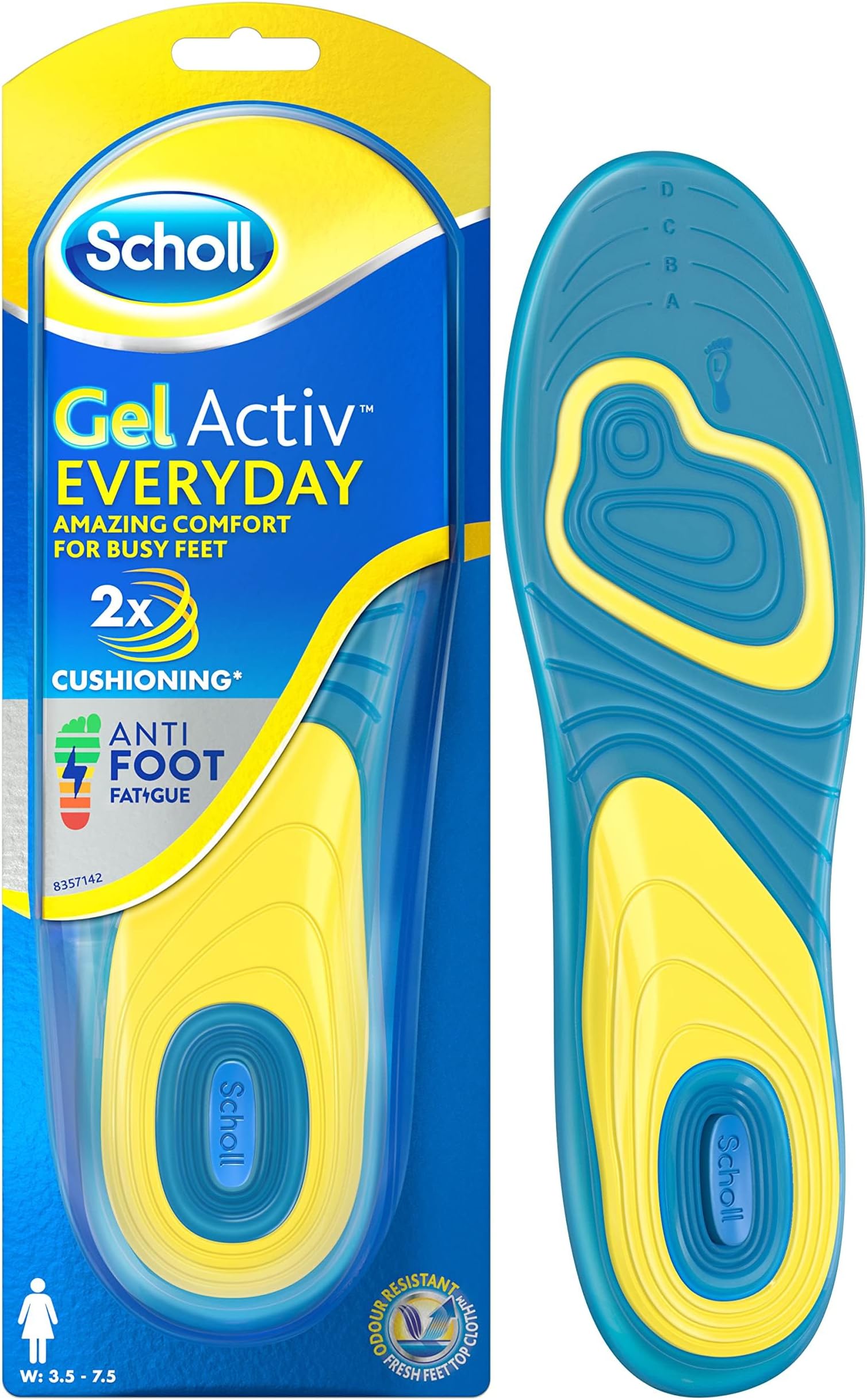 Scholl GelActiv Everyday Insoles for Women - Anti Foot Fatigue Comfort Insoles - Women's Insoles for Walking, Hiking - Trim to Fit Your Walking Boots and Shoes - UK Size 3.5-7.5, 1 Pair