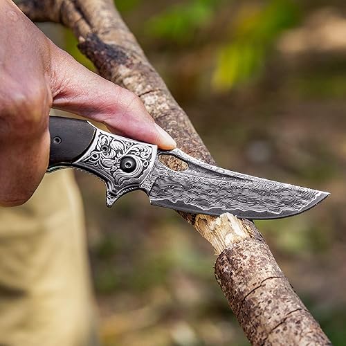 Miniatura 6 de Cuchillo de bolsillo plegable de hoja de acero de damasco japonés Vg10 hecho a mano de 3.5 pulgadas para hombres y mujeres, funda de cuero, mango de