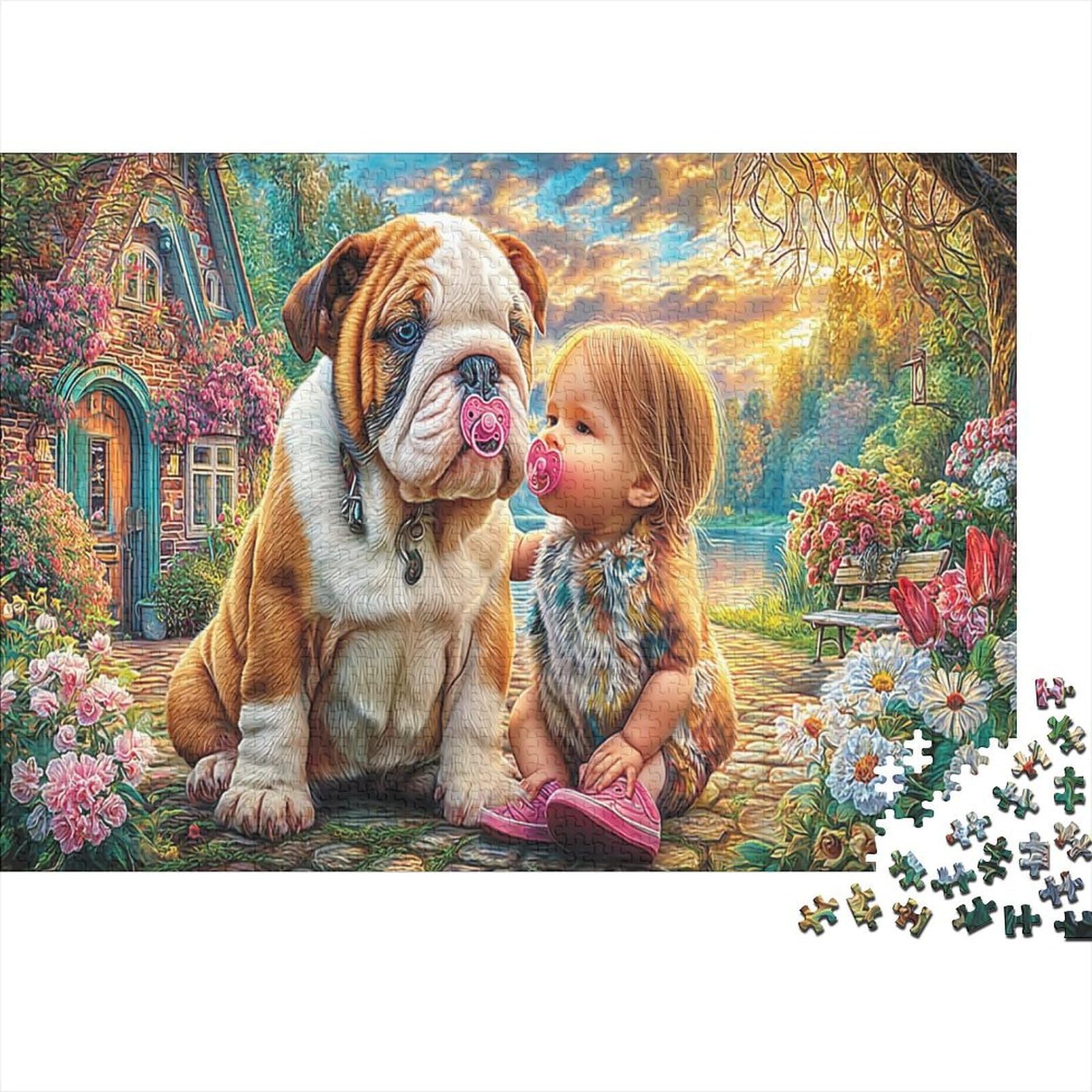 BulldogAndBaby Adult CuteCompanionJigsaws 1000Pc Recycled Paper for Adults Whole for Women Puzzle for Adults Decompression Home Activity Gift 70x50cm/1000pcs