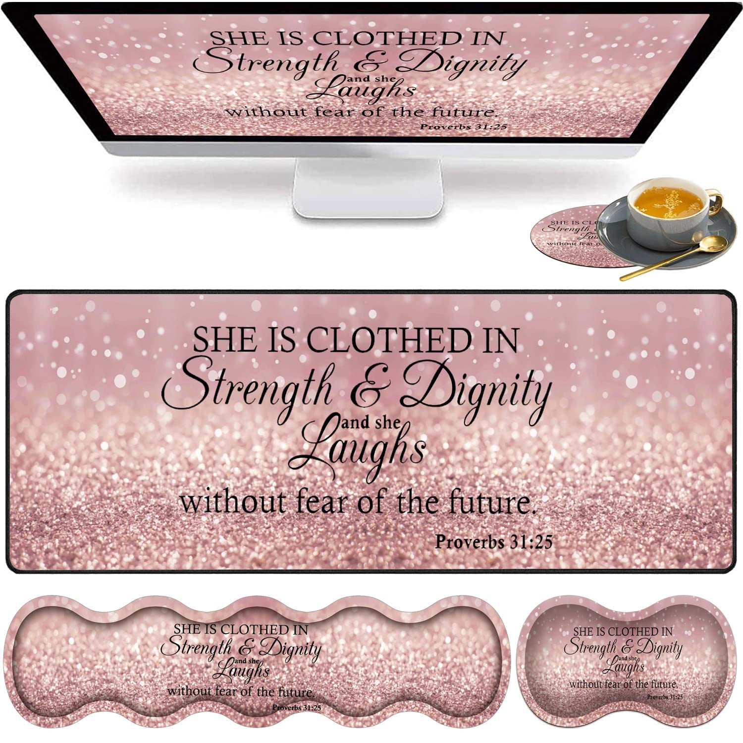 Large Gaming Mouse Pad, Keyboard Wrist Rest pad + Mouse Wrist pad + Coaster Set Extended Waterproof Non-Slip Table mat Suitable for Home Office