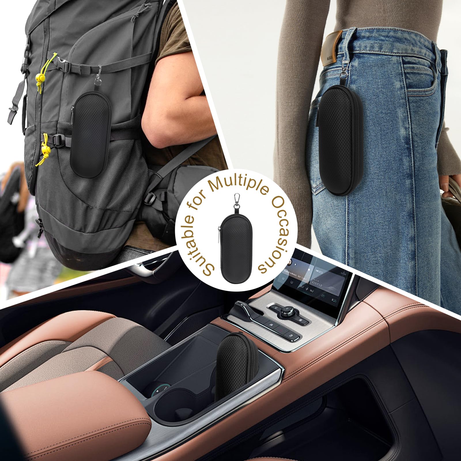 Bukere Funda para gafas con clip, gafas de sol de viaje portátiles con cremallera para mujeres y hombres