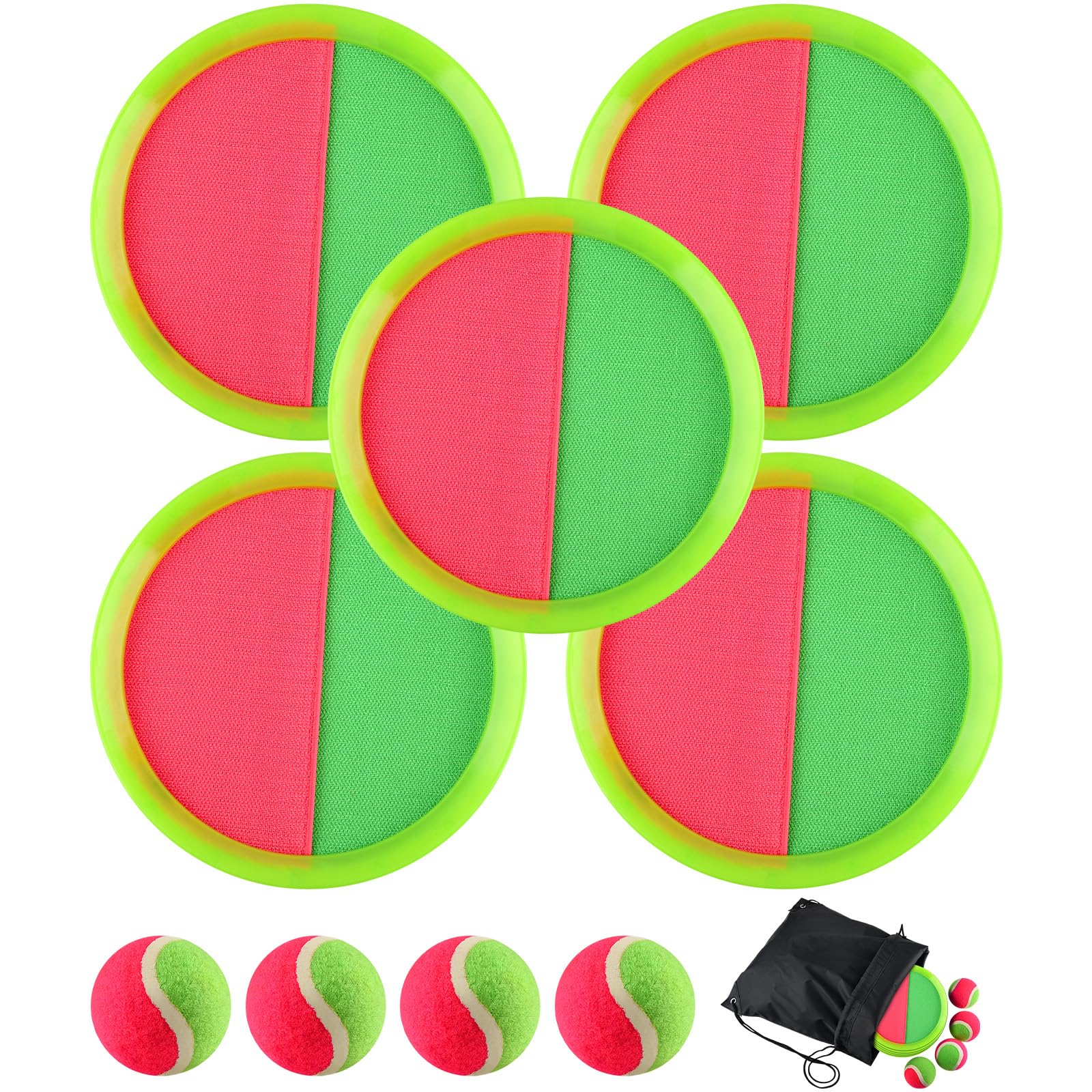 Bouiexye Toss and Catch Ball Game for Kids Adults Beach Outdoor Garden Yard Toys Set with 5 Paddles 4 Balls and 1 Storage Bag- Green