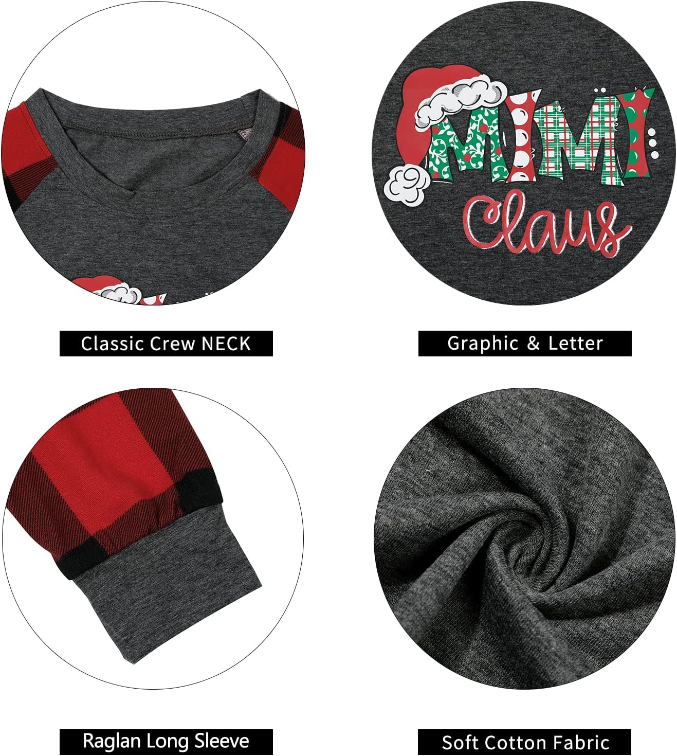 Mimi Claus Christmas Shirt Women Cute Santa Graphic T-Shirt Long Sleeve Raglan Baseball Tee Top - Image 6