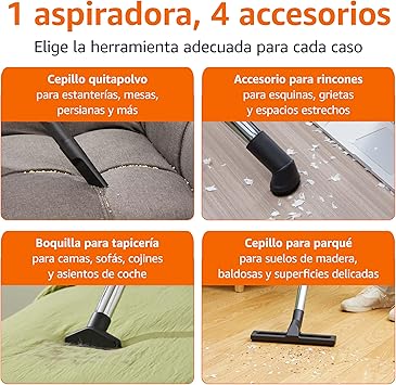 Amazon Basics Aspirador sin Bolsa Cilíndrico 1.3L Compacto Ligero con Boquilla Triple Acción, Filtro HEPA, 850W, para Alfombras y Suelos Duros, Gris2
