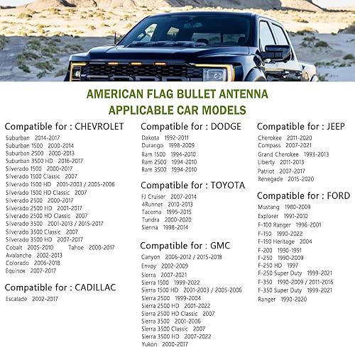 Miniatura 7 de Antena de bala de coche con bandera estadounidense, accesorios de decoración exterior de camión nuevo diseño de bandera mejorado Reemplazo de antena