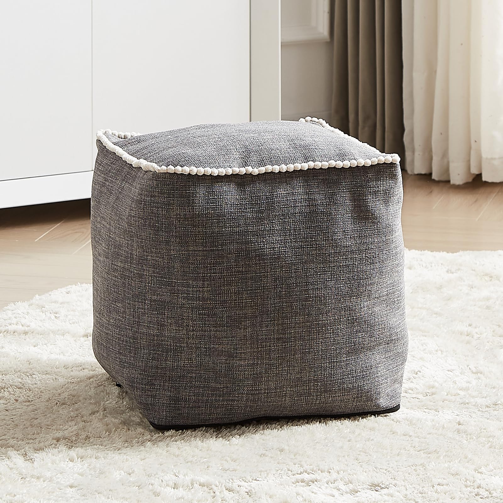 Unstuffed Pouf Cover, 17 Inch Square Ottoman Pouf Cover, Ottoman Pouf Foot Rest Footstool, Cute Soft Handwoven Footrest/Cushion for Bedroom Living Room (Coffee)
