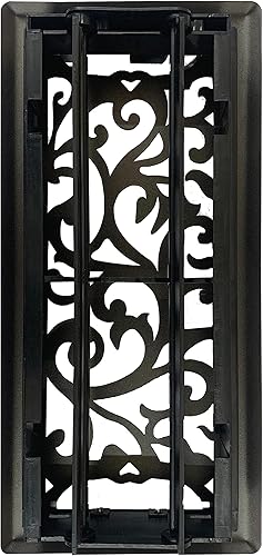 Miniatura 5 de Precision Flow Registro de piso de acero de 4 x 12 pulgadas, diseño floral, acabado negro de hierro fundido, cubiertas de ventilación prémium para