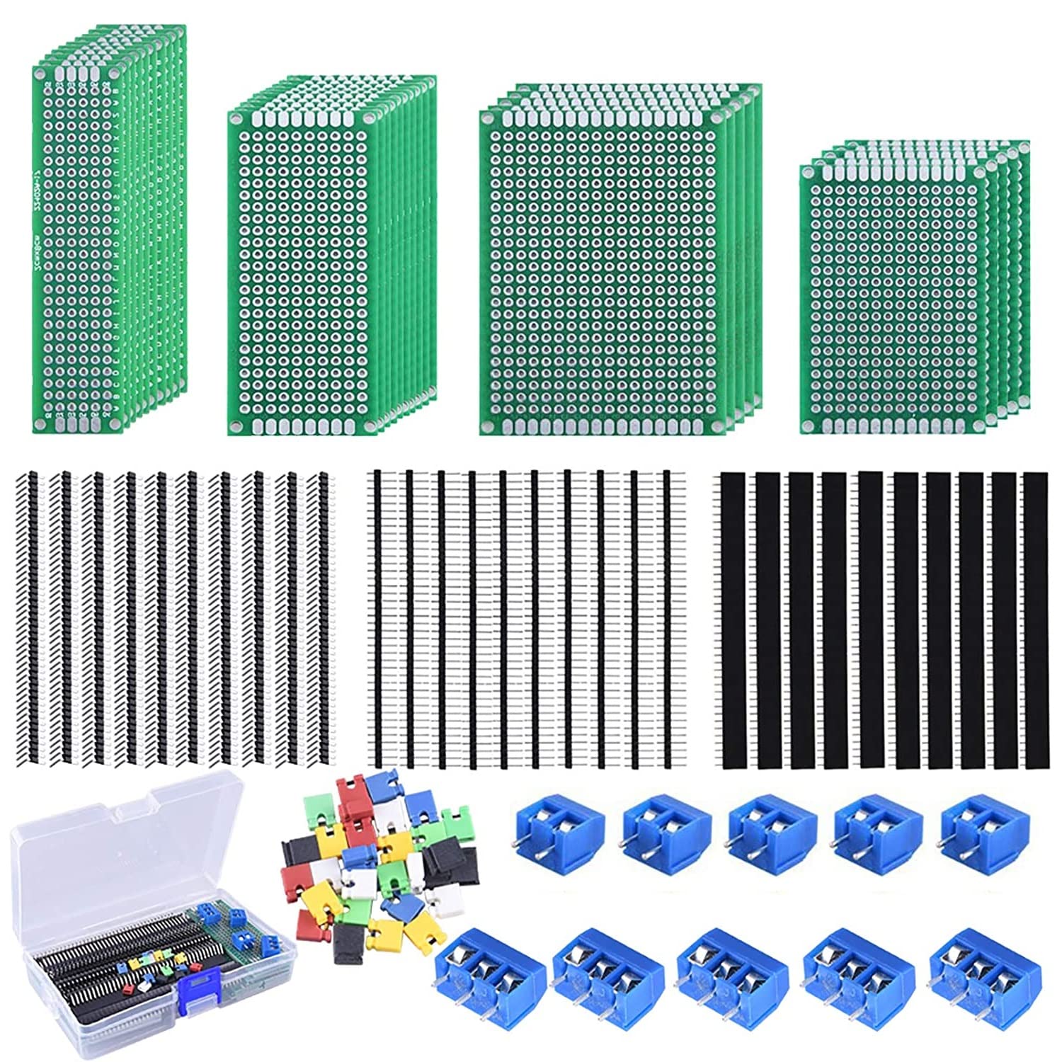 Quad Store Double Sided Prototyping 100 Pieces PCB Board kit including header connector, terminal blocks and jumper caps (B09TDF2WWW) Amazon Price History, Amazon Price Tracker