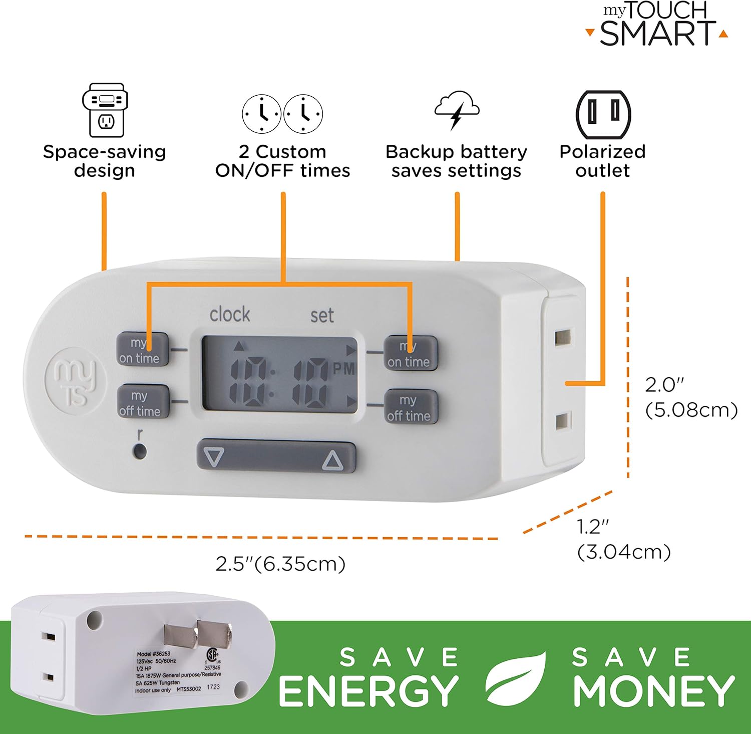 Сүрөттө эки экс-президент көрсөтүлгөнamples of custom daily ON/OFF time programs for the myTouchSmart Digital Bar Outlet Timer.