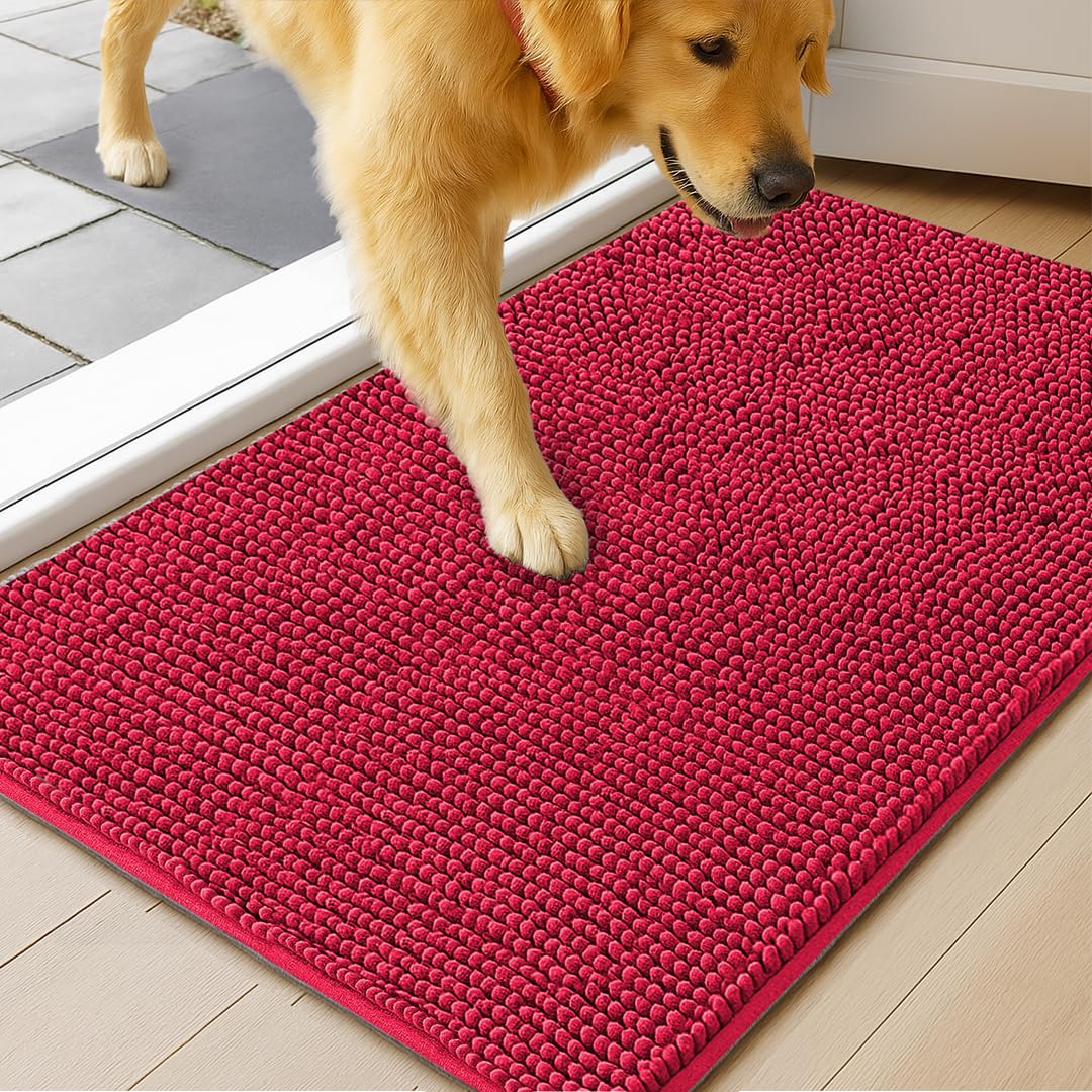 MudGuard Mat™ Dog Door Mat for Muddy Paws, Super Absorbent Microfiber, Non-Slip Indoor Mat, Quick Dry Chenille Mud Mat for Dogs & Entryway, Washable,