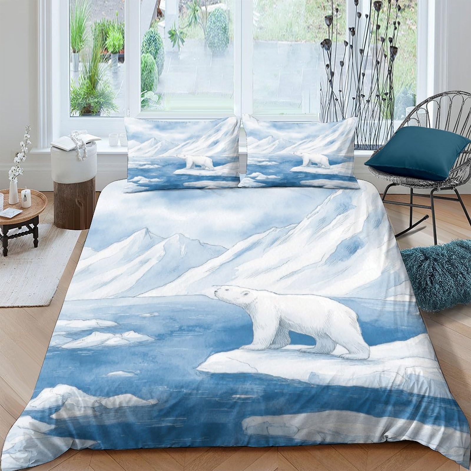 Ctjqhvkz Style-1 3D Printed Polar Bear Arctic Ice Fitted Sheet Microfiber Anti-Slip Bed Cover For Bedroom Guest Room Mattress Decor Single（135X200cm）