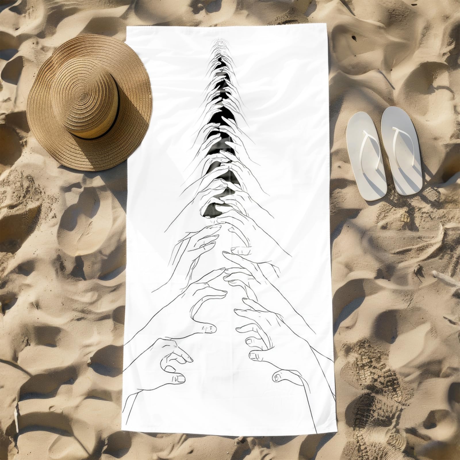 Generisch Toalla Playa Grande 100X200 Blanco Gesto Negro XXL Secado Rrápido Toalla Manta de Playa para Mujer Deportes Viajes Sauna Y Piscina