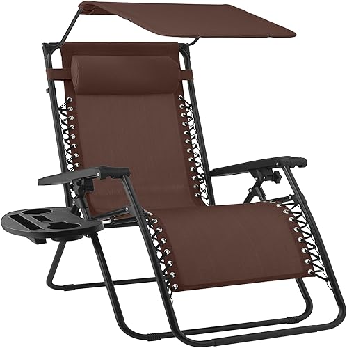 Miniatura 13 de Best Choice Products Silla reclinable plegable de gravedad cero para exteriores con toldo ajustable, reposacabezas, bandeja lateral para accesorios