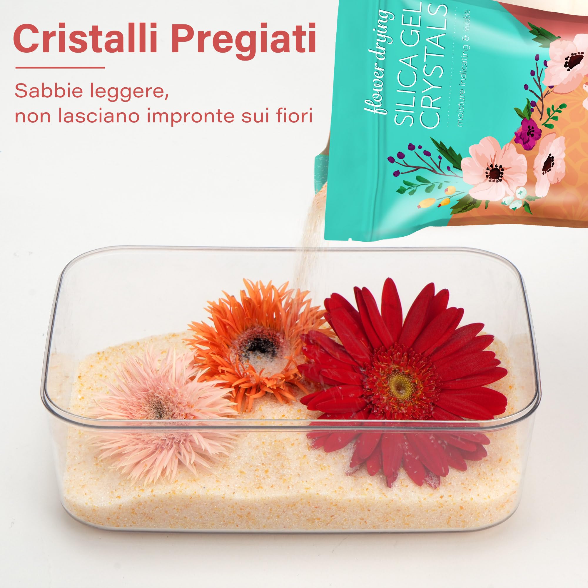 LotFancy Gel di Silice per Essiccazione dei Fiori 2,5 LBS (1,13kg), Cristallo di Silicio per Essiccare Fiori Riutilizzabile con Indicatore, Cristalli Fini < 1 mm