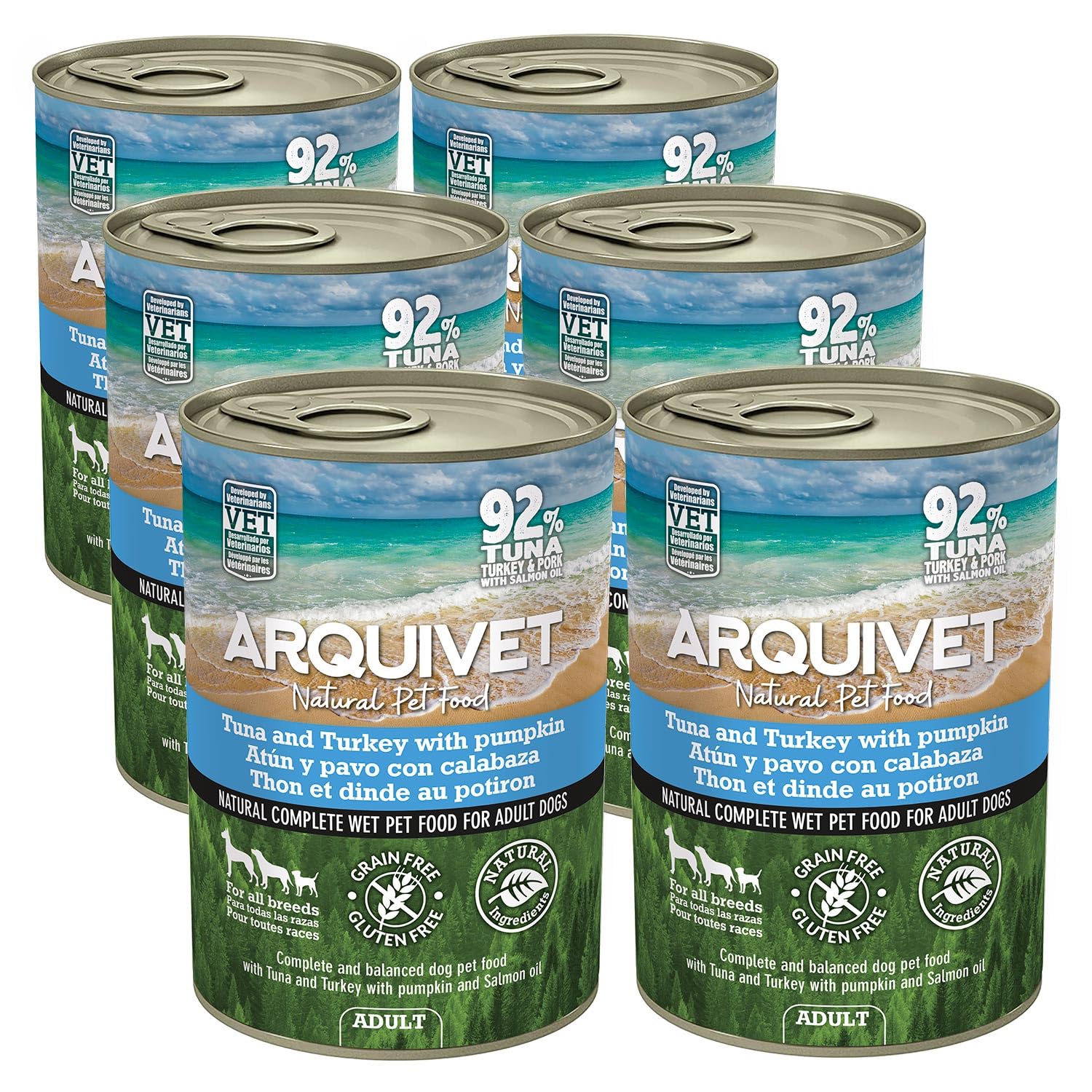 ARQUIVET - Tuna and Turkey Paté with Pumpkin and Salmon Oil 6 x 400g - Dog Paté Cans - All Breeds - Natural Wet Food