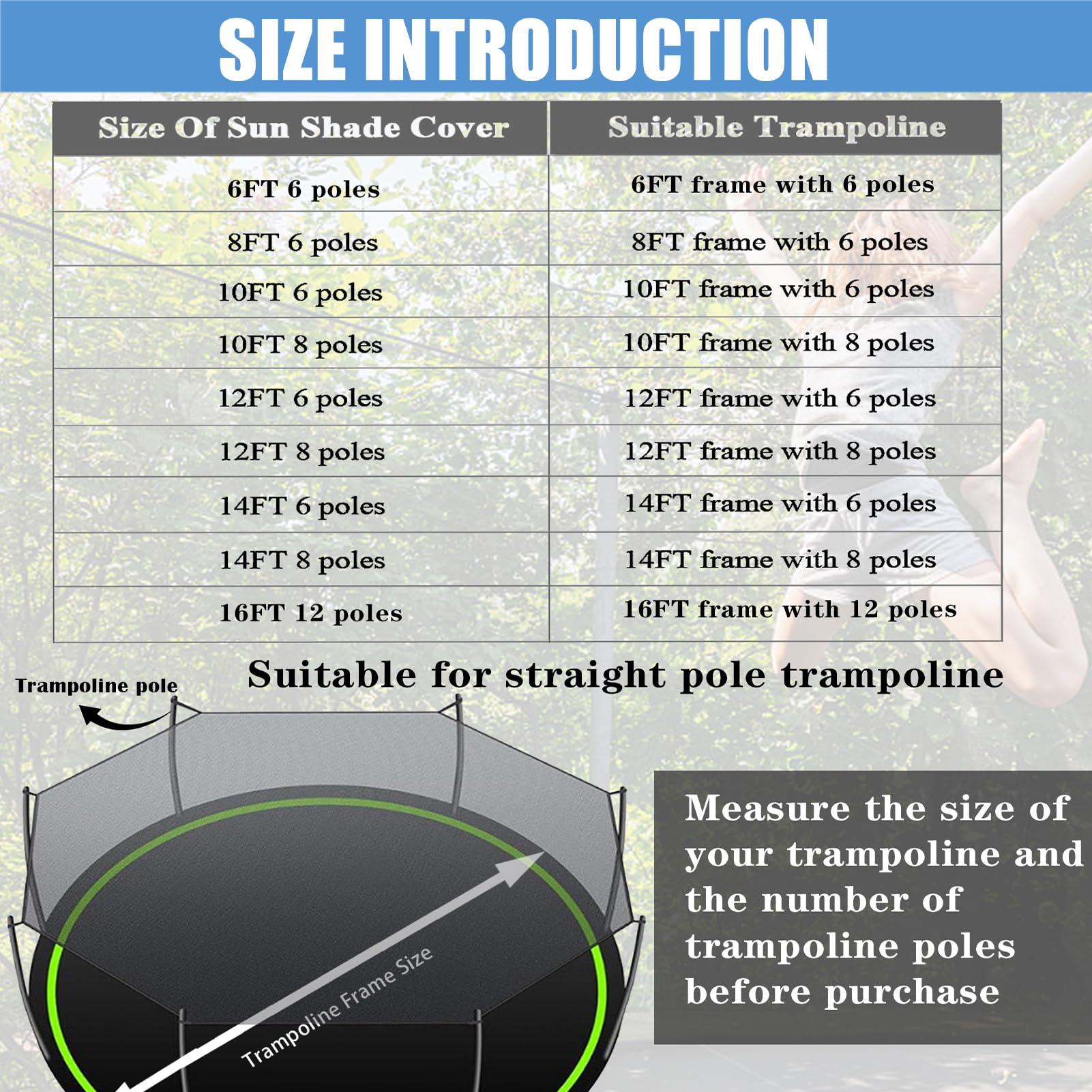 Housse D’Ombrage Pour Trampoline BLGVGKLPNT – Anti-UV, Imperméable, Plusieurs Tailles 183 à 488 Cm