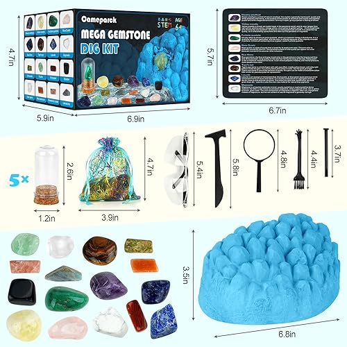 Miniatura 5 de Kit de excavación de piedras preciosas (forma única), gran kit de ciencia STEM para niños, excava tus propias 16 piedras preciosas reales, juguetes