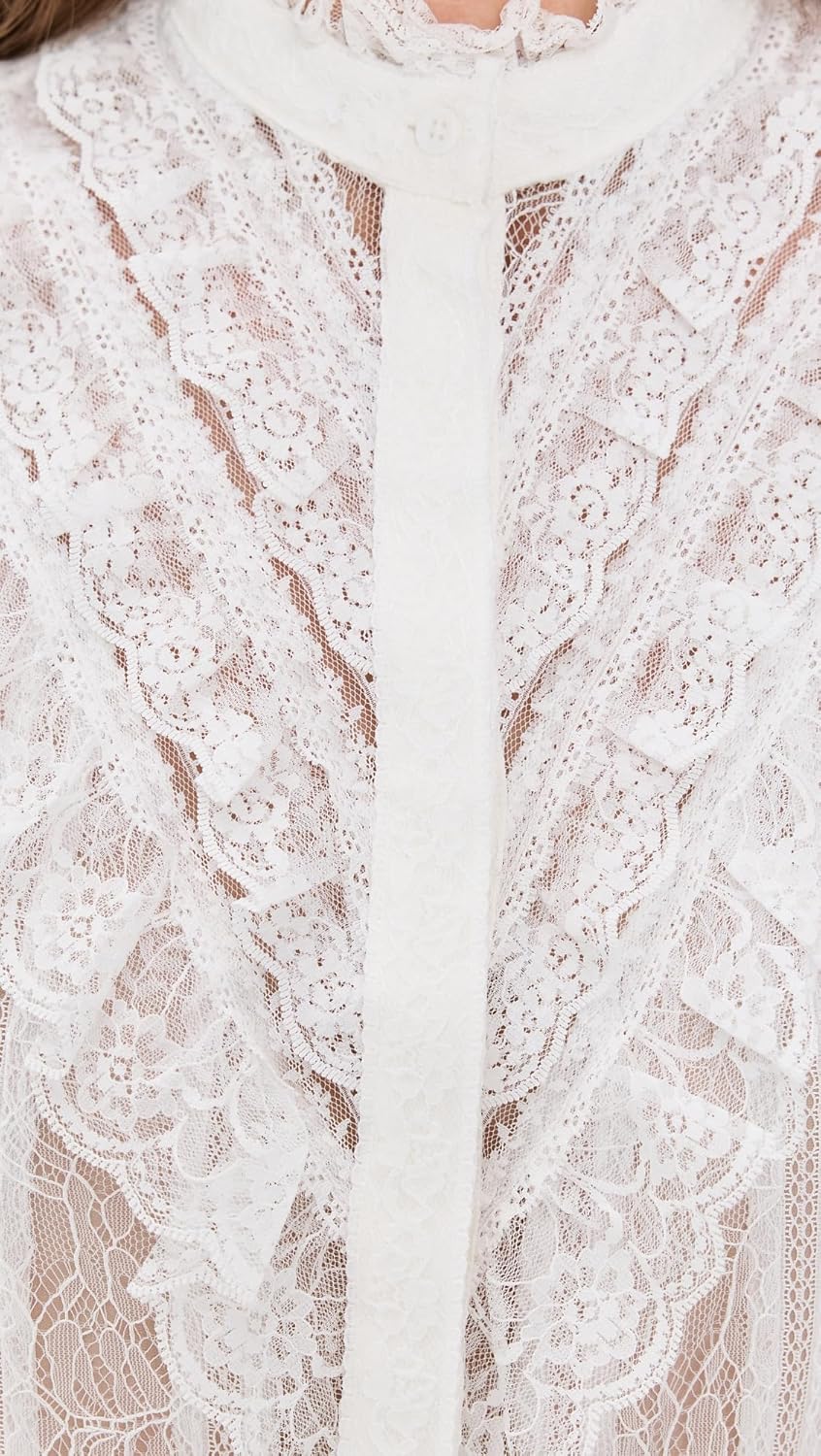 alice + olivia Women's Rheba Mock Neck Button Front Lace Ruffle Sleeve Top - Image 6