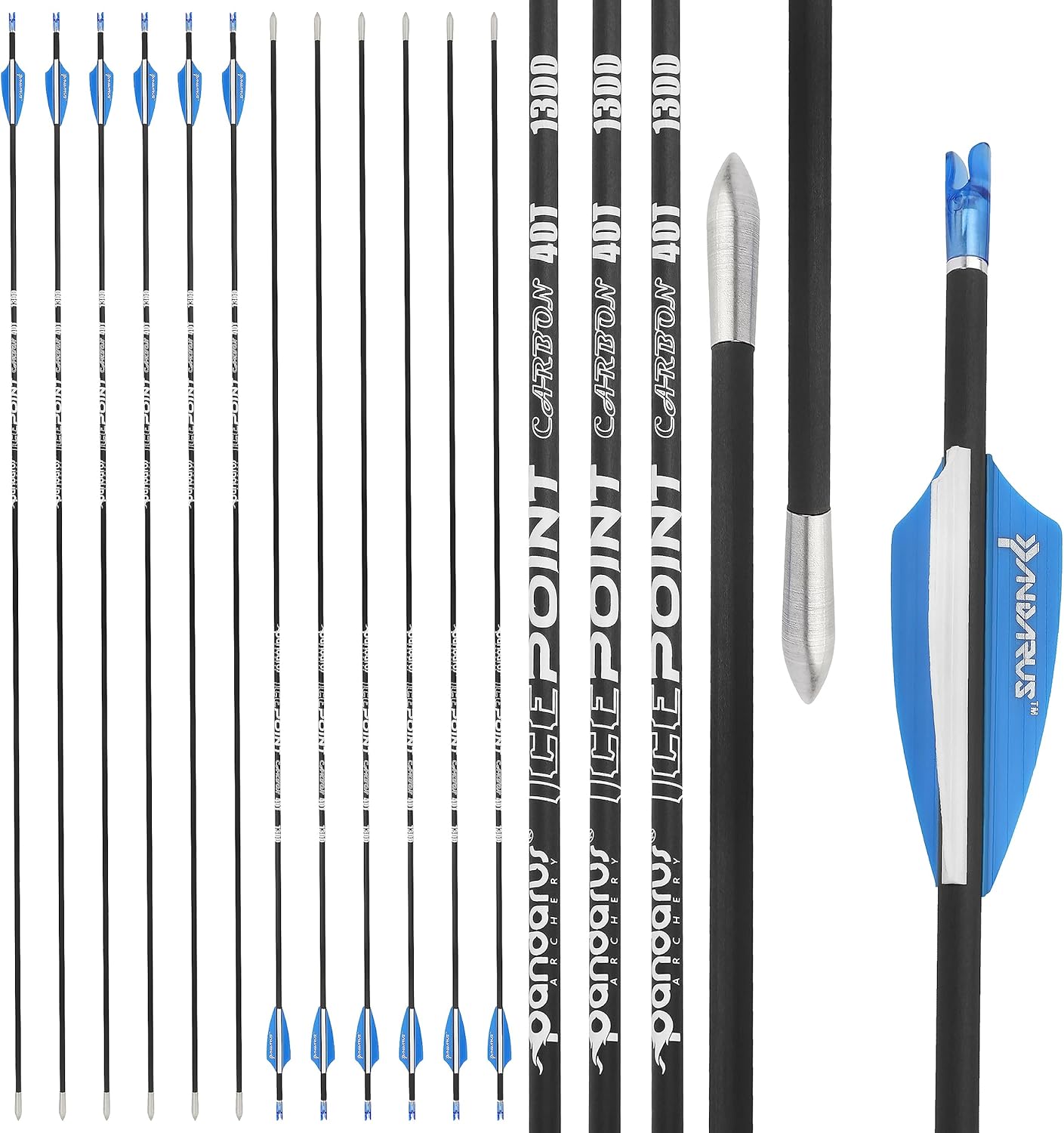 ZSHJGJR 32 Inch Archery 40T Carbon Arrows Targeting Arrows Spine 350 400 450 500 550 600 650 700 750 800 850 900 950 1000 for Archery Competition Target Shooting 12 Pack