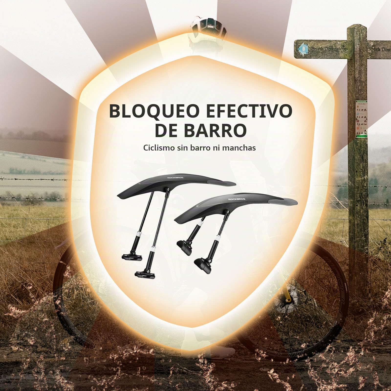 ROCKBROS Guardabarros de Bicicleta Universal Delantero/Trasero Defensa Bici contra Salpicaduras para 26-29 Pulgadas para Bicicleta Carretera MTB