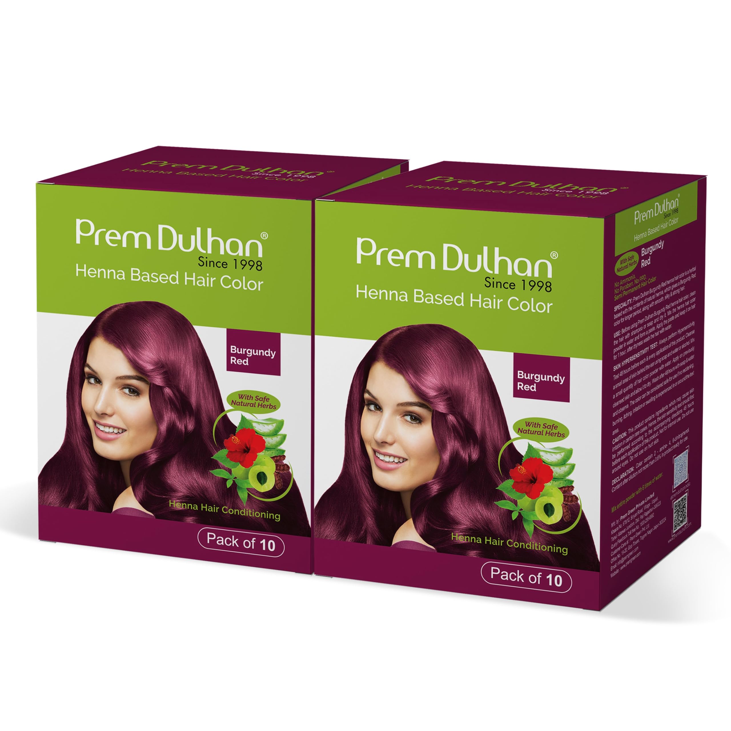 Prem Dulhan Burgundy Henna Hair Color with Herbs for Women and Men, No Ammonia, PPD and Paraben Free, Semi-Permanent - Pack of 2 Boxes (20 Sachets)-image-49