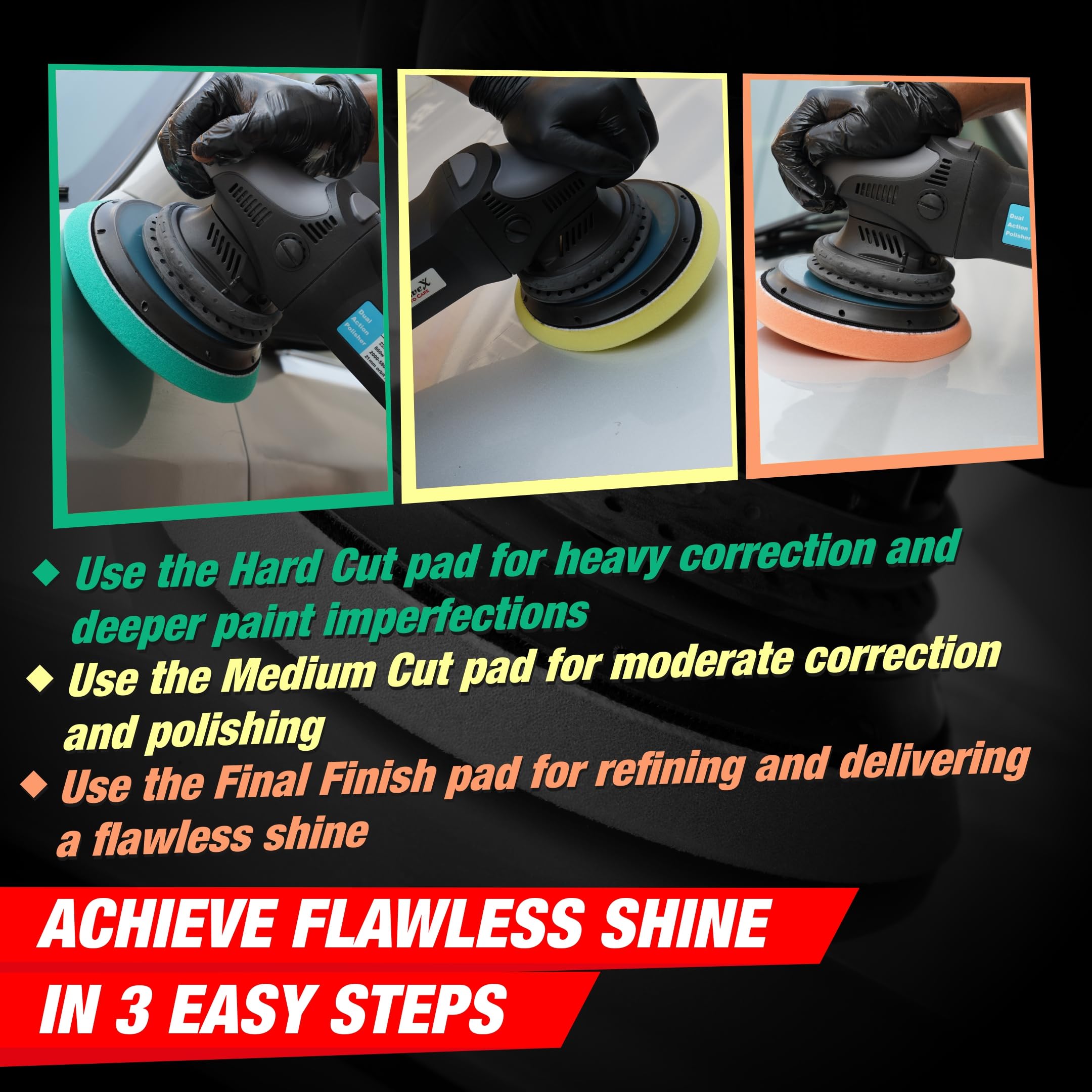 Wavex 5-Inch Hard Cut Foam Pad for Car | Low Profile 20mm Design for Extreme Performance | High-Density Foam for Aggressive Cutting | Compatible with DA & Rotary Polisher | Washable & Reusable 4