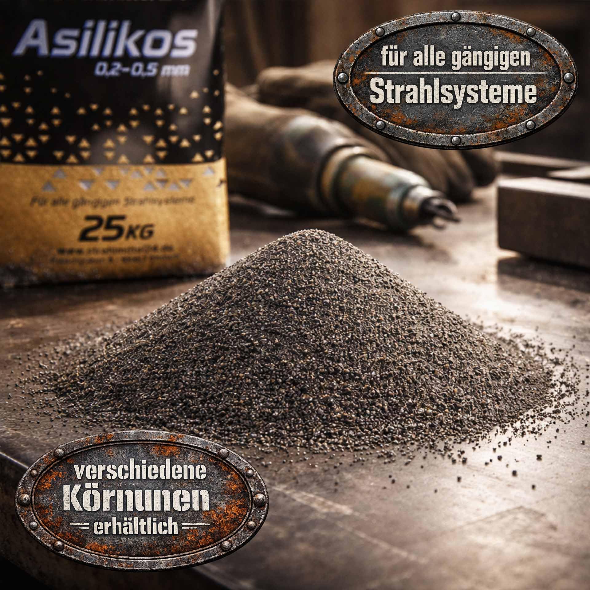 25 KG STRAHLMITTEL ASILIKOS STRAHLSAND STRAHLMITTEL DEUTSCHER HERSTELLER 0,2-1,4 MM