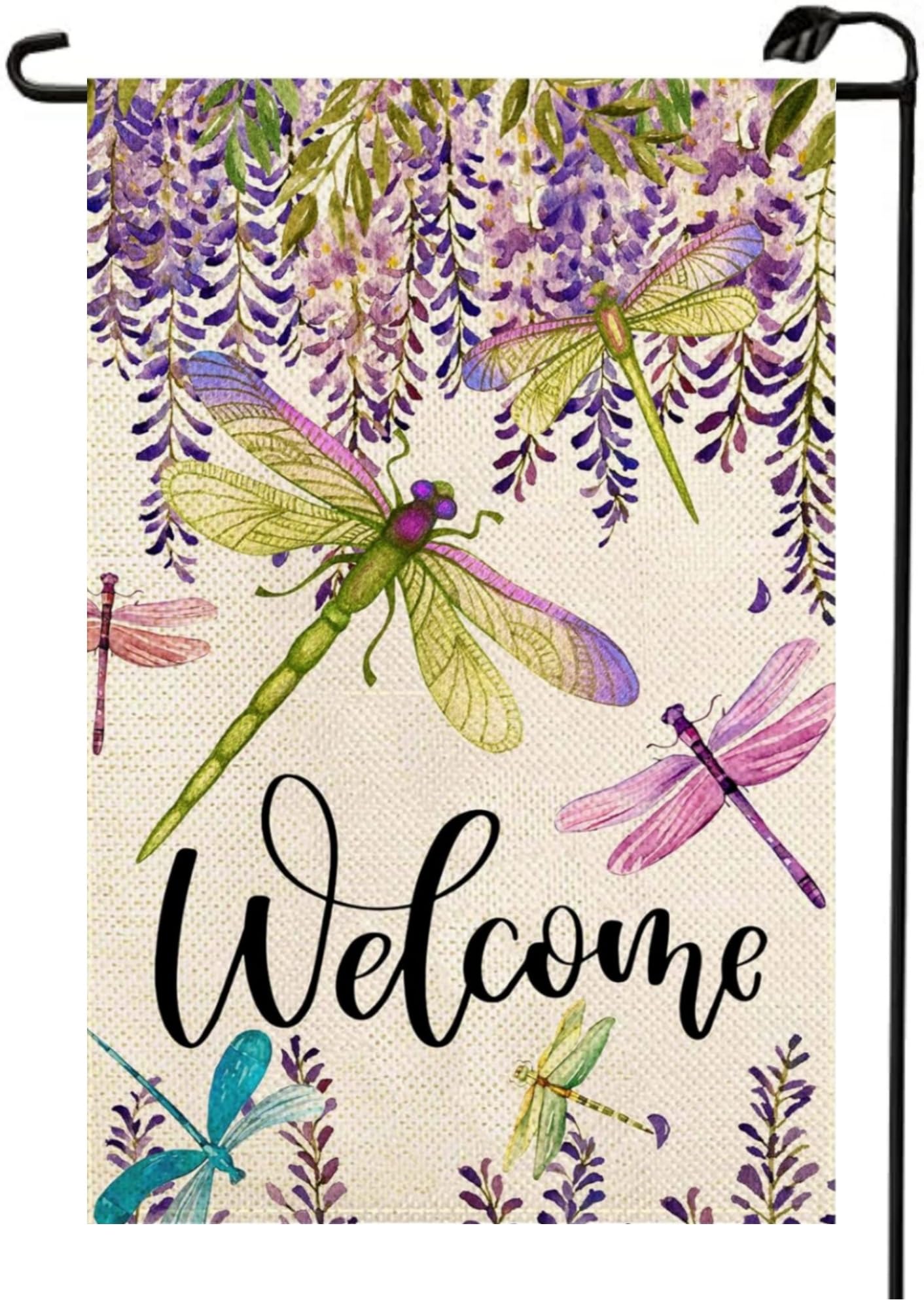 Wisteria Dragonfly Floral Garden Flag 12x18 Inch Double Sided Welcome Small Burlap Spring Summer Seasonal Purple Flower Farmhouse Yard Yard Decoration Flag CX08