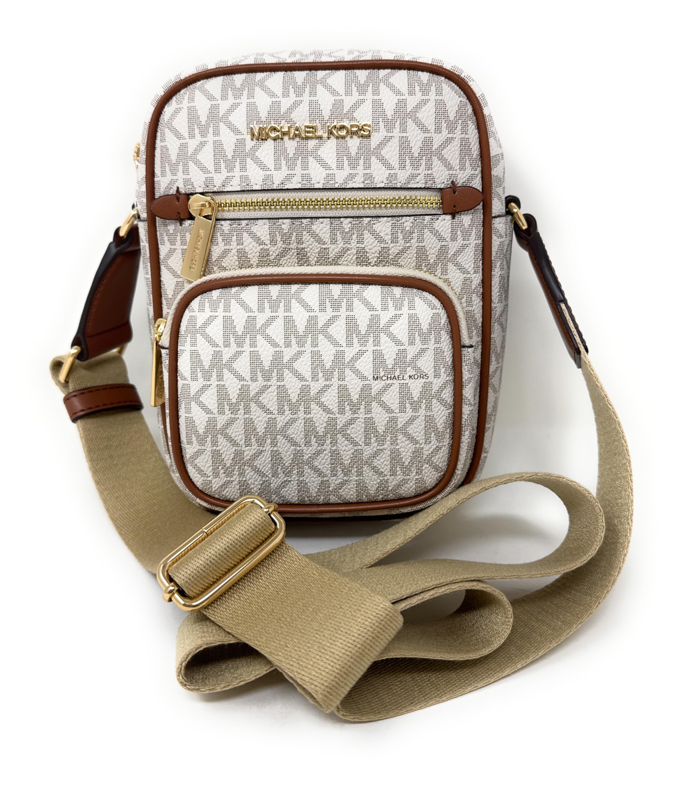 Michael Kors Jet Set Medium Signature Logo Crossbody Bag Vanila