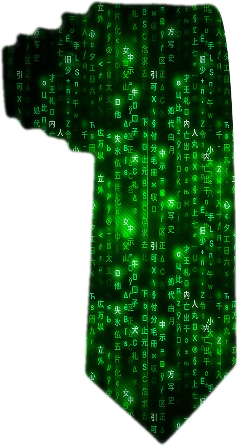 SARA NELL Men's Classic Woven Business Tie Silk Necktie Green Matrix Symbols Digital Binary Code On Dark Neck Ties