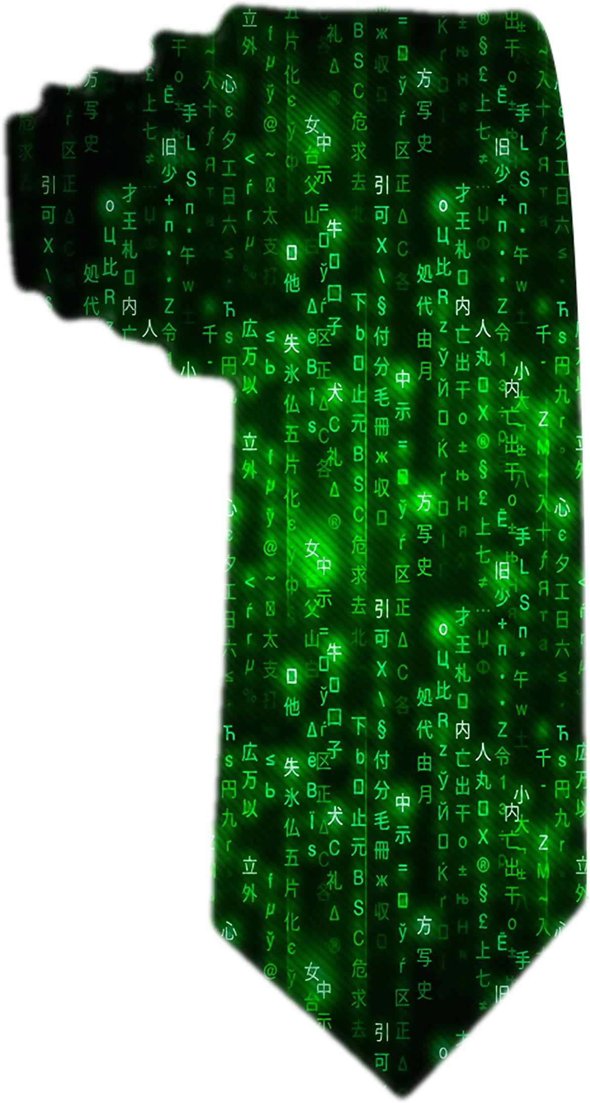 SARA NELLMen's Classic Woven Business Tie Silk Necktie Green Matrix Symbols Digital Binary Code On Dark Neck Ties