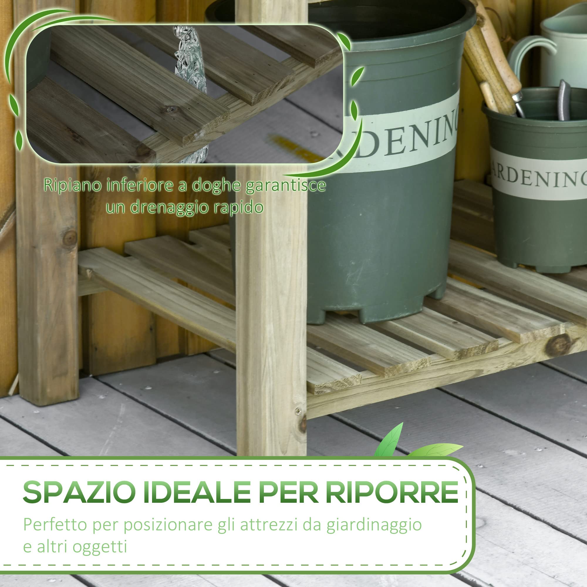 Outsunny Letto per Orto Rialzato in Legno con Ripiano Inferiore, Fioriera da Esterno Portapiante per Giardino e Balcone, 91x51x76cm