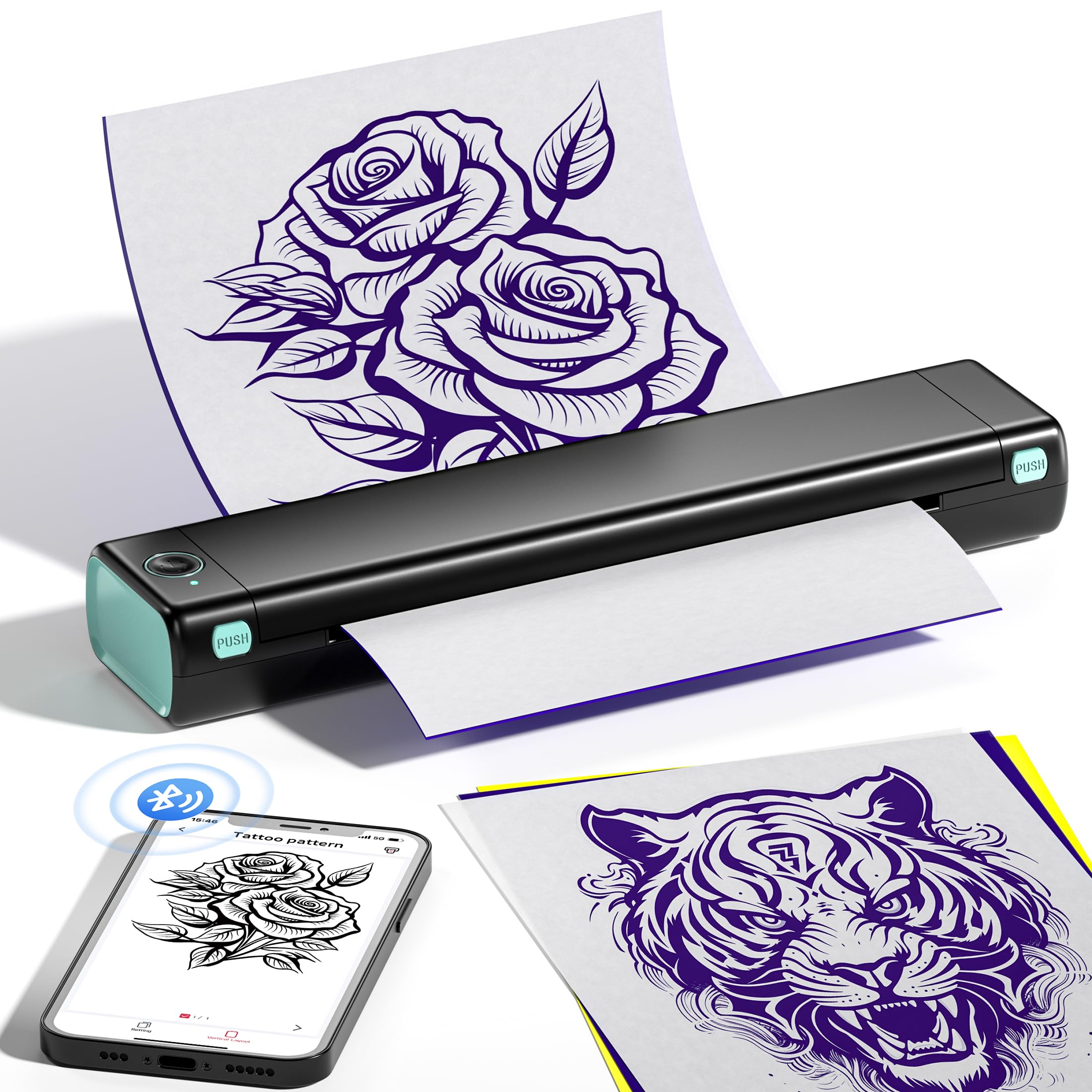 M08F Tattoo Drucker, Stencil Drucker Tattoo Transfer, mit 10 Blatt Tattoo Transfer Papier für Tattoo Künstler, Thermodrucker Tattoo Bluetooth Kompatibel mit Telefon, Tablet und Laptop