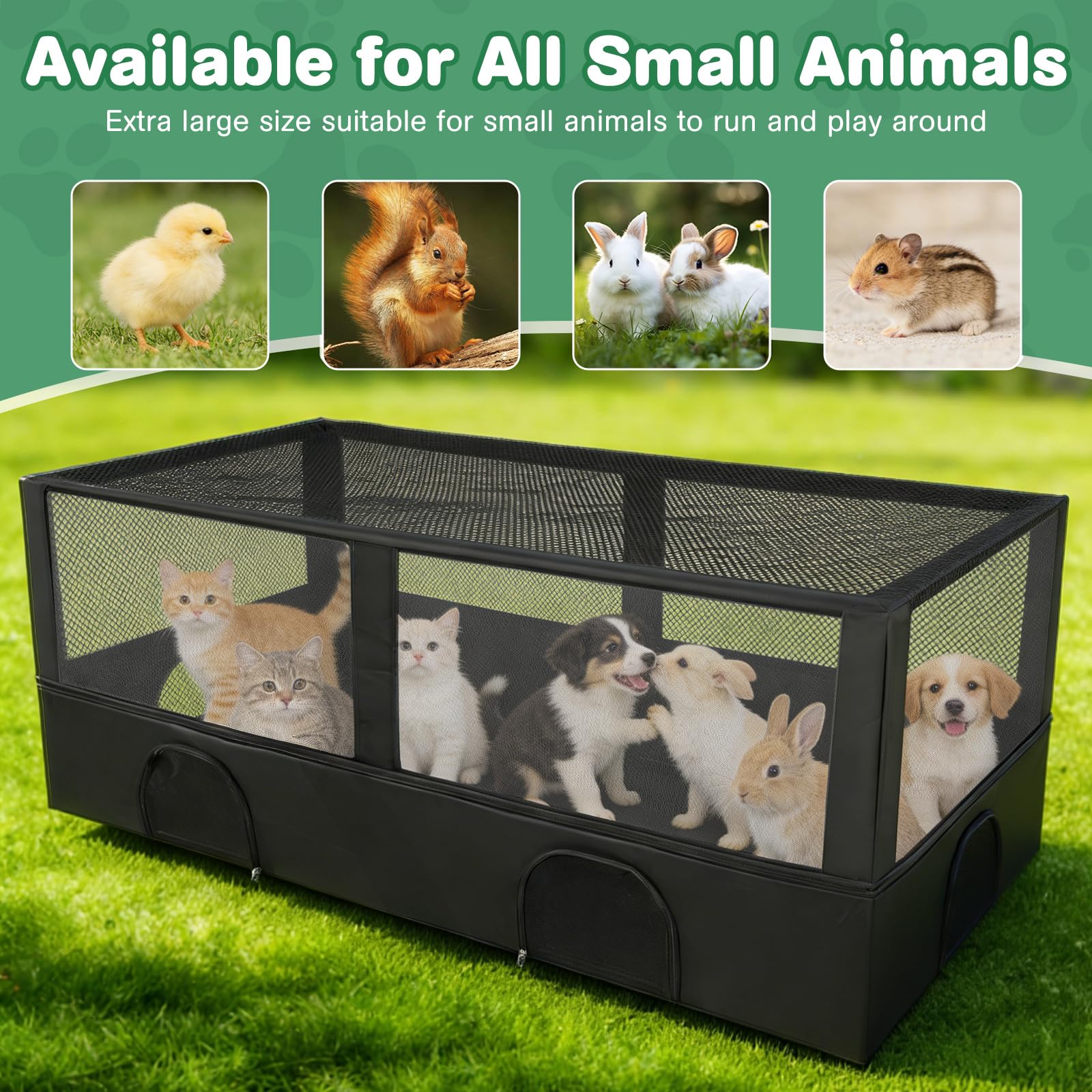 Parc pour Animaux Pliable 162 x 80 x 81 cm, Enclos Intérieur Extérieur Imperméable Grand Format, Cage pour Chiots, Chatons, Lapins et Petits Animaux, Structure en Acier, Portable et Facile à Installer