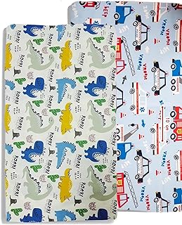 Crib Sheets for Boys and Girl, Fitted Crib Sheet 52' X 28' for Standard Crib - 100% Natural Cotton Fitted Portable Neutral Toddler Sheets, Car and Dinosaur