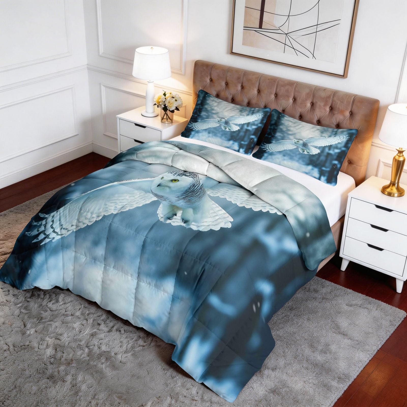 Générique Kołdra All-in-One 4 pory roku 140 x 200 cm Zimowe zwierzęta leśne Kołdra bez dwustronnej poszewki miękka - pikowana kołdra w romby zapobiegająca przemieszczaniu się - można prać w pralce