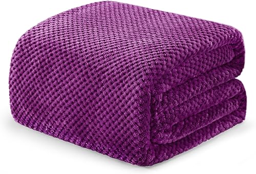 Exclusiva Mezcla - Manta de vellón, suave, texturizada con punto gofre, tamaño Queen, acogedora, cálida y ligera, morado, 90 x 90 pulgadas