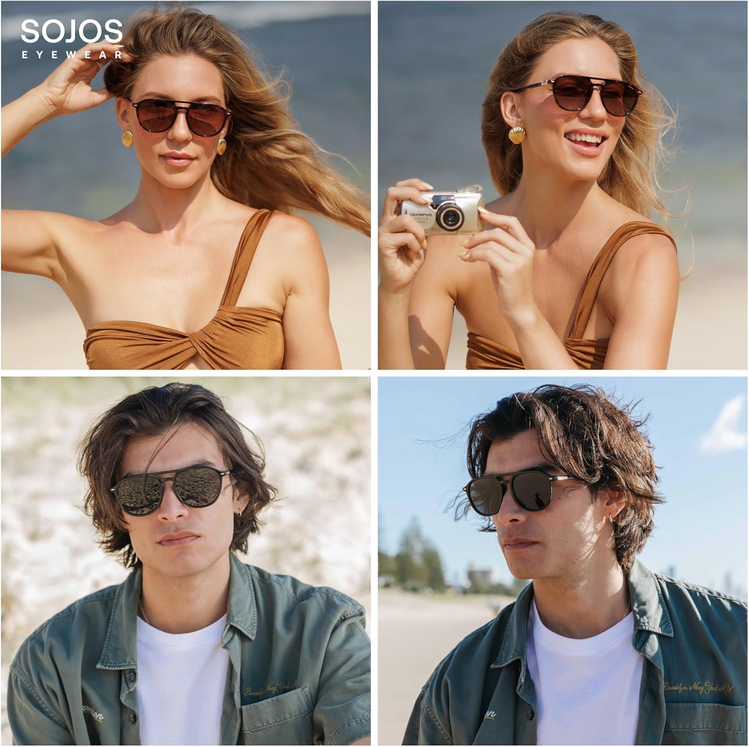 SOJOS Retro Polarized Aviator Sunglasses for Women Men,Trendy Square Shades UV400 Protection SJ2605 - Image 2