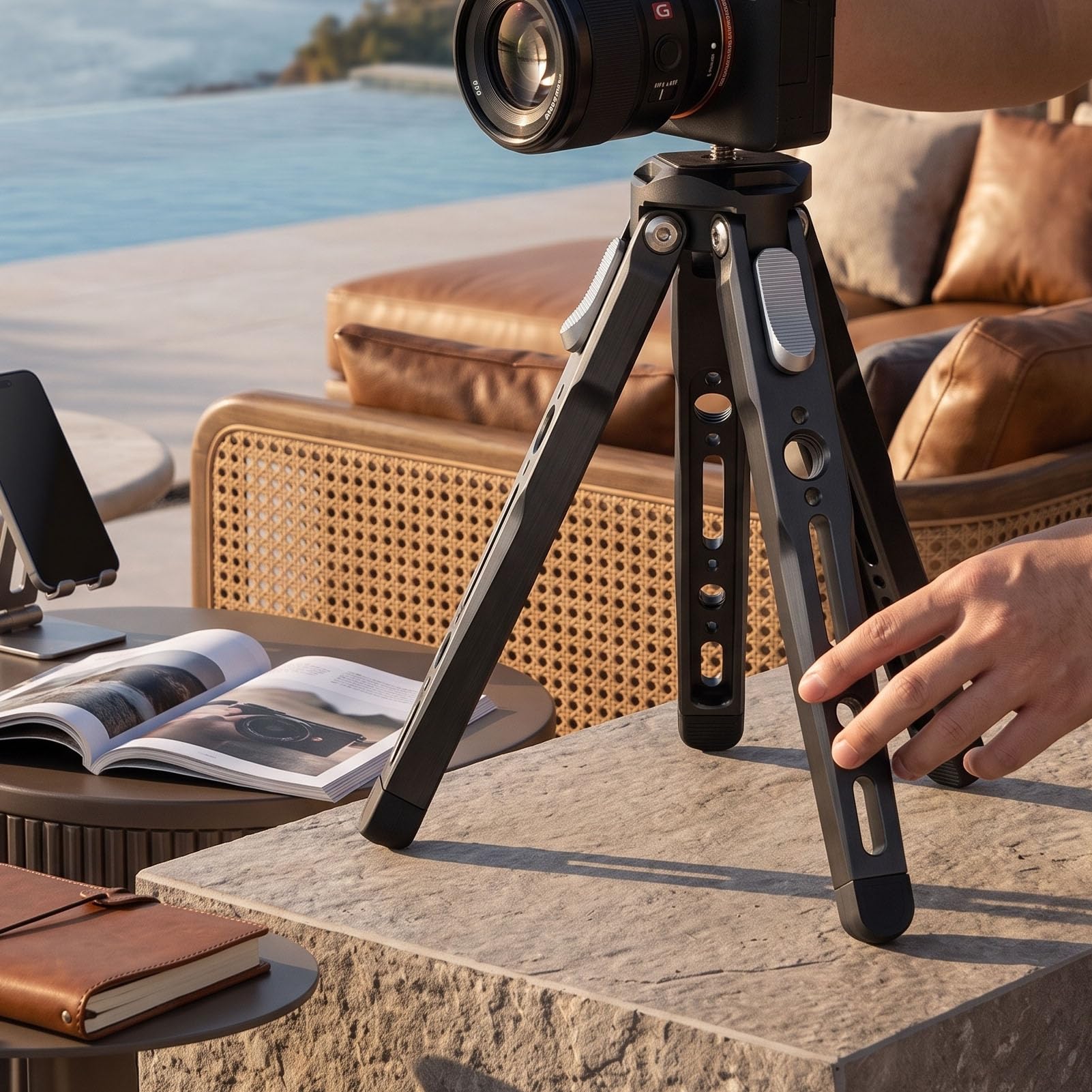VBESTLIFE Treppiede in Alluminio per Fotocamera DSLR, Treppiede | Viti da 1/4 e 3/8 Pollici, Fori di Posizionamento, Base Leggera e Stabile per Streaming Live, Smartphone