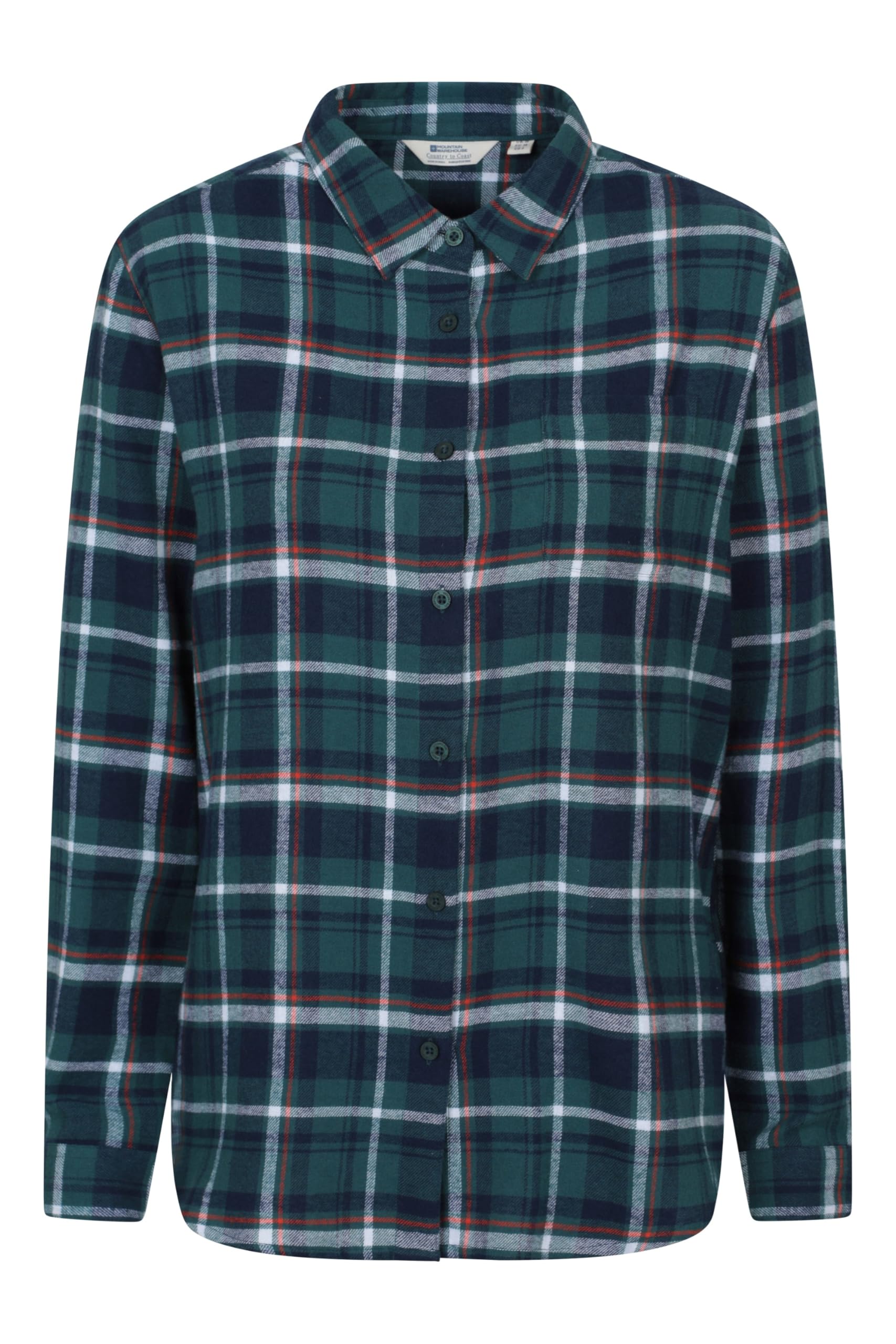 Mountain Warehouse Balsam Brushed Longline Flannel Long Sleeve Womens Shirt - Breathable Checked Shirt, Antipill, Lightweight Ladies Top, Warm -Clothing for Cold Weather Teal Women's Size 14